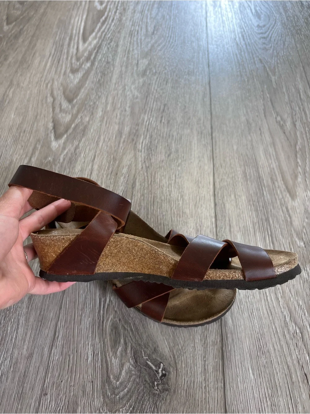 Birkenstock Papillio Lola Cognac Leather Wedge Sandals